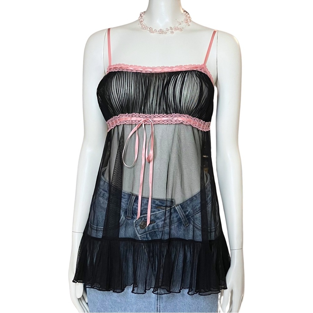 Y2K Vintage Victoria’s Secret Black Sheer Babydoll Slip Dress XS/S Coquette Bow - Picture 2 of 11